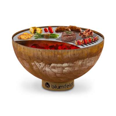 Blumfeldt Savage, tűzrakóhely grillel, Ø 60,5 cm, acél, védőfedél, rozsdás hatás
