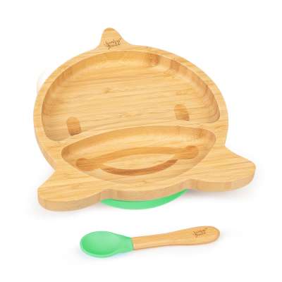 Klarstein Gyermek étkészlet, bambusz tányér és kanál, 250 ml, mellékelve tapadókorong, 18 x 18 cm