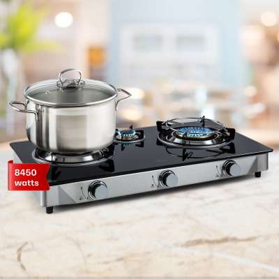 Klarstein Barzona 3, kemping tűzhely, 3 égő, 3,4 kW & 0,75 kW & 4,3 kW, üveglap és rozsdamentes acél fedlap