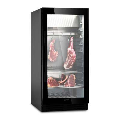 Klarstein Steakhouse Pro 233, Onyx, húsérlelő hűtőszekrény, 1 zóna, 233 liter, 1-25 °C, érintőképernyős kijelző, panoráma ablak