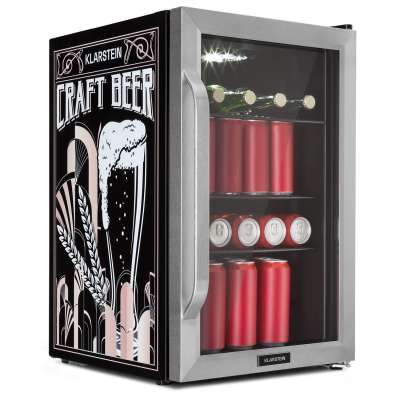 Klarstein Beersafe 70 Craft Beer Edition, hűtőszekrény, 70 liter, 3 polc, panoráma üvegajtó, rozsdamentes acél