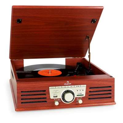 Auna 77-92W gramofon, USB, SD, AUX, FM, cseresznye színű