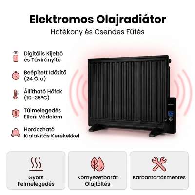 OneConcept Wallander, olajradiátor, 800 W, termosztát, olajfűtés, ultra lapos design, fekete
