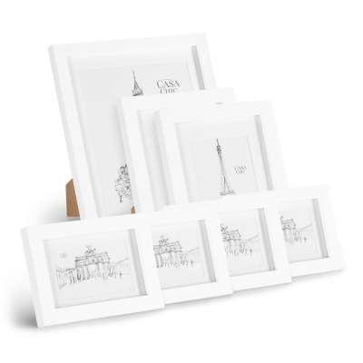 Casa Chic Chalcot, 7 db-os képkeret szett, 3 méret, téglalap alakú, paszpartu, valódi fa 