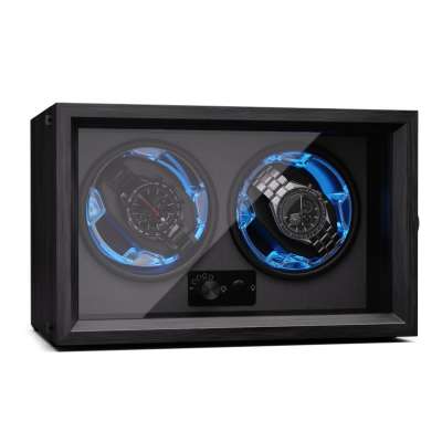 Klarstein Brienz 2, órafelhúzó, 2 óra, 4 üzemmód, fa megjelenés, kék belső világítás