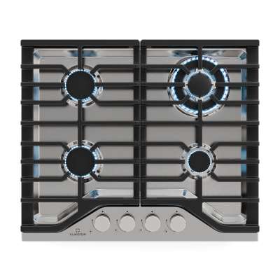 Klarstein Turbocast gáz főzőlap, 304 rozsdamentes acél, 4 égő, professzionális öntöttvas tartó, wok-égő