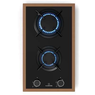 Klarstein Lumiflame gáz főzőlap, 2 égő, réz keret, elektromos gyújtás, 4,2 kW teljesítmény