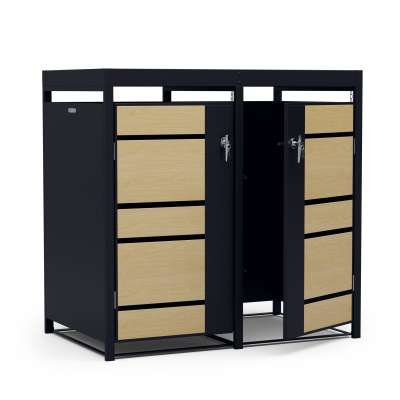 Blumfeldt BinSafe, szemétkosár tároló doboz, 2 szemétkosár, 240 l, zárható, időjárásálló horganyzott acél, beültethető tető