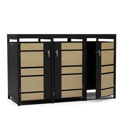 Blumfeldt BinSafe, szemétkosár tároló doboz, 3 szemétkosár, 240 l, zárható, időjárásálló horganyzott acél, beültethető tető