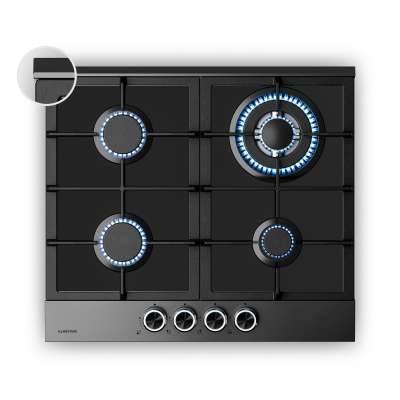 Klarstein Verosteel gázfőzőlap, 4 égős, elektromos gyújtás, földgázzal és LPG-vel kompatibilis, 8000 W, 60cm