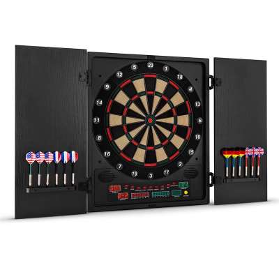 KLARFIT Dartmaster 180, fekete, elektronikus darts tábla nyilakkal és ajtókkal