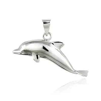 Ezüst 925 medál - fényes ugró delfin, 37 mm