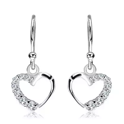 Akasztós 925 ezüst fülbevaló - szívkeret tiszta cirkóniákkal
