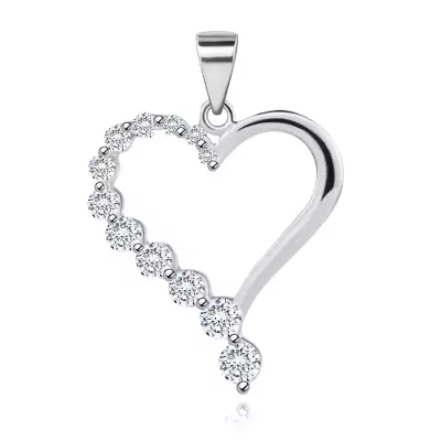 Cirkonköves szív 925 ezüstből - nyújtott, kivágott
