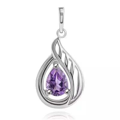 Medál 925 ezüstből - lila cirkónia könnycsepp, ezüst keretben