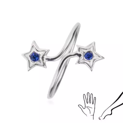 Gyűrű 925 ezüstből - szárak csillagokkal, kék cirkóniák