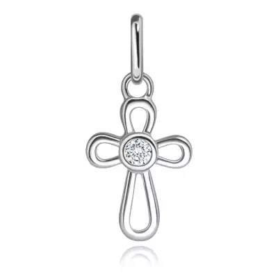 Kereszt fehér aranyból - összekapcsolt csomó cirkónia középpel