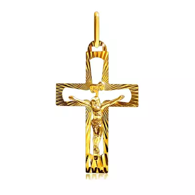 Arany medál - kivágott kereszt Krisztussal és fényes sugarakkal