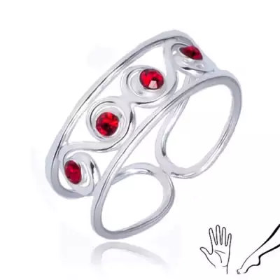 Gyűrű 925 ezüstből - S minta piros kövekkel
