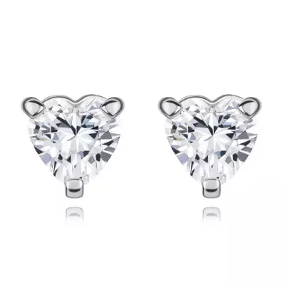 Fülbevaló 14K fehér aranyból, átlátszó szív cirkóniákkal, foglalatban