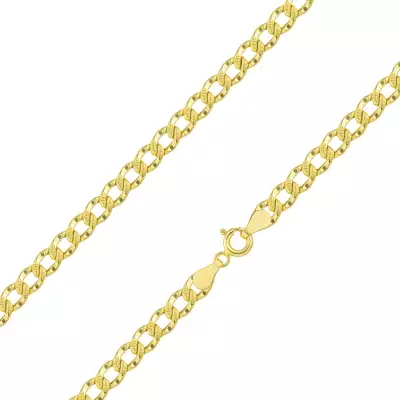 14K sárga arany nyaklánc - szélesebb szemek apró mélyedésekkel díszítve, 500 mm