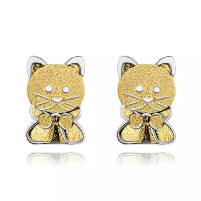 14K arany fülbevaló kéttónusú macska masnival