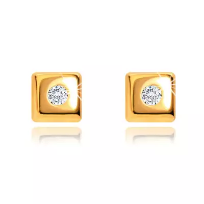 585 arany fülbevaló fényes négyzetekkel, közepén apró átlátszó cirkóniával