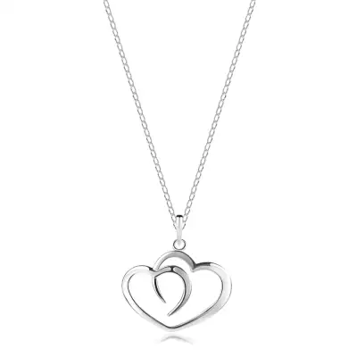 Nyakék 925 ezüstből - két szívkörvonal a hosszúkás szemű láncon