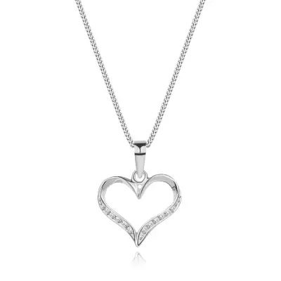 Nyakék - lánc és aszimetrikus szív körvonal, átlátszó cirkóniák, 925 ezüst