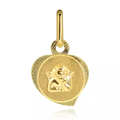 Medál 14K aranyból - gravírozott szív körvonal kiemelkedő angyallal