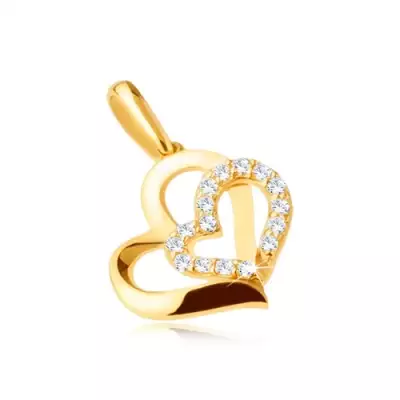 Arany medál 375 - két asszimetrikus szívkörvonal, kő