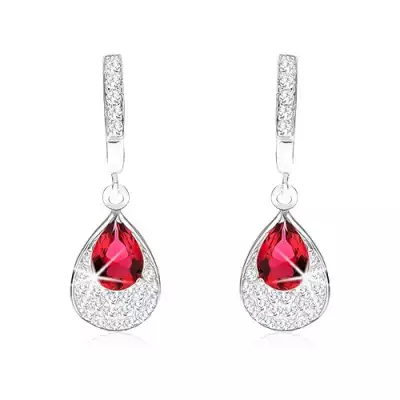 Fülbevaló 925 ezüstből, medál piros-rózsaszín cirkóniával, átlátszó kövel