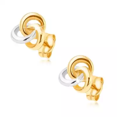 9K arany fülbevaló csomó,három karika sárga és fehér aranyból