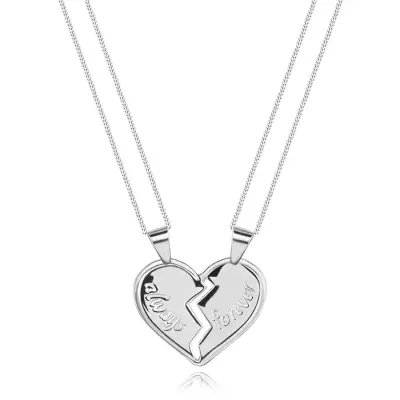 Nyakék 925 ezüstből, kettős medál - megtört szív, 