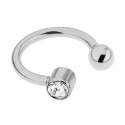Félkör alakú piercing acélból szemöldökbe, ezüst színben, átlátszó cirkónia