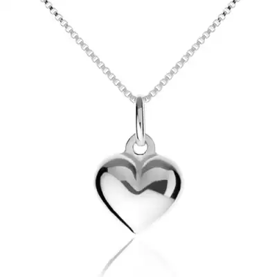 925 ezüst nyakék, fényes, kidomborodó szív, szögletes lánszemek