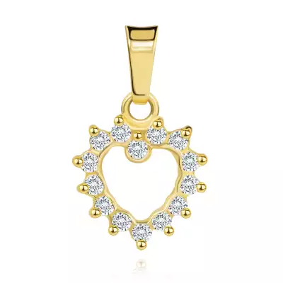 Csillogó 375 arany medál - egyenletes, cirkóniás szív kontúr