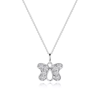925 ezüst nyakék, pillangó körvonal medál cirkóniás berakásokkal