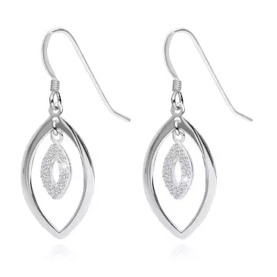 925 ezüst fülbevaló afrikai horgokon, két ovális körvonal, átlátszó cirkónia