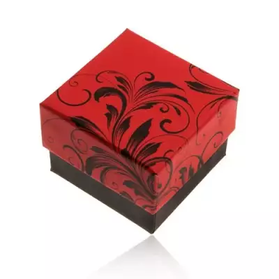 Piros-fekete ajándékdoboz gyűrűre, virágminta