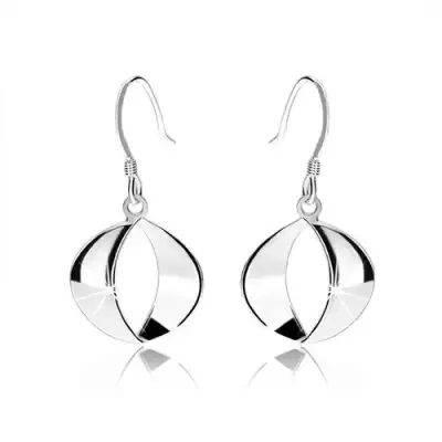 Tükörfényű 925 ezüst fülbevaló, lapos domború félkör, afrikai horog