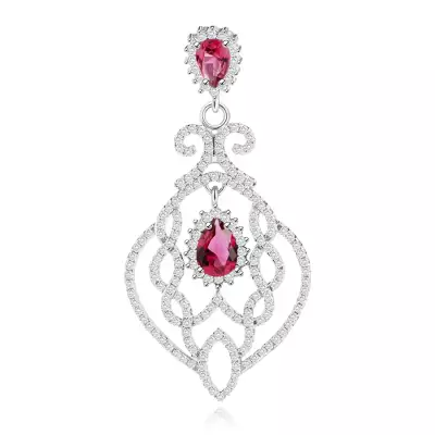 925 ezüst medál, levél filigrán díszítéssel, átlátszó és piros cirkóniák