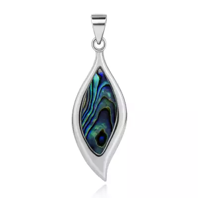 Medál - 925 ezüst, levél Paua kagylóval, tükörfényes keret