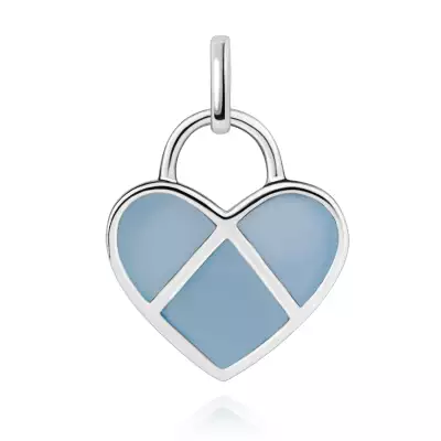 Medál 925 ezüstből, lapos szívecske kék gyöngyházfénnyel díszítve