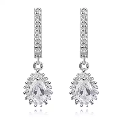 Fülbevaló 925 ezüstből, csiszolt cirkónia könnycsepp alakban, ródiumozott