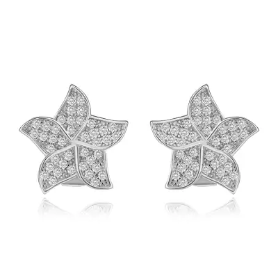 Csillogó fülbevaló 925 ezüstből, átlátszó cirkóniás virág, ródiumozott