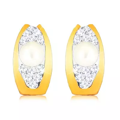 9K arany fülbevaló Swarovski kristályokkal és tenyésztett gyönggyel