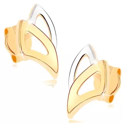 9 karátos arany fülbevaló aszimmetrikus háromszögekkel kombinált aranyban