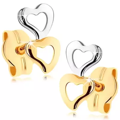 9 karátos arany fülbevaló szívekkel, kétszínű kivitelben