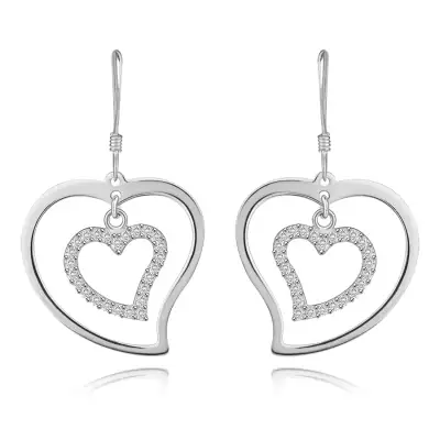 925 ezüst fülbevaló, aszimmetrikus szív kontúr, afrikai horog